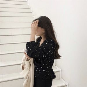 SOLD--NWT Black heart polka dot blouse